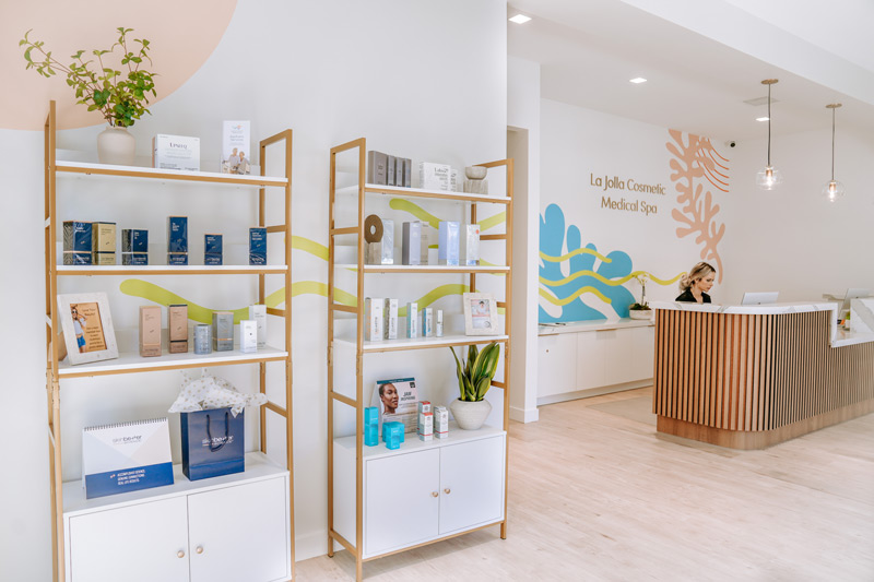 The reception desk of La Jolla Cosmetic Medical Spa in Carlsbad, CA