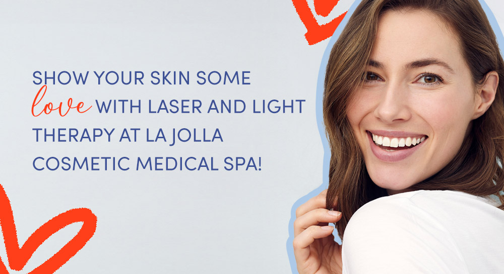 Woman smiling over shoulder with text highlighting types of laser and light therapy treatments