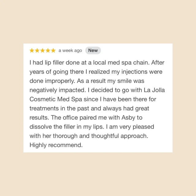 Our patients say it best! ✨ There’s nothing more rewarding than hearing how La Jolla Cosmetic has helped you feel more confident, radiant, and empowered. From subtle enhancements to transformative results, we’re honored to be a part of your journey! 🌟

Swipe to see what our amazing patients are saying! Have you visited us recently? We’d love to hear from you—leave us a review and share your experience! 💖

#LJC #BeautyConfidently #PatientLove #RealPatientsRealResults #LaJollaCosmetic