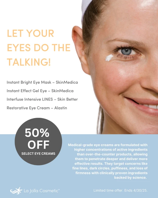 It’s all about the EYES this month! For a limited time get 50% OFF select skincare for the eyes 👁️ Stock up while supplies last!