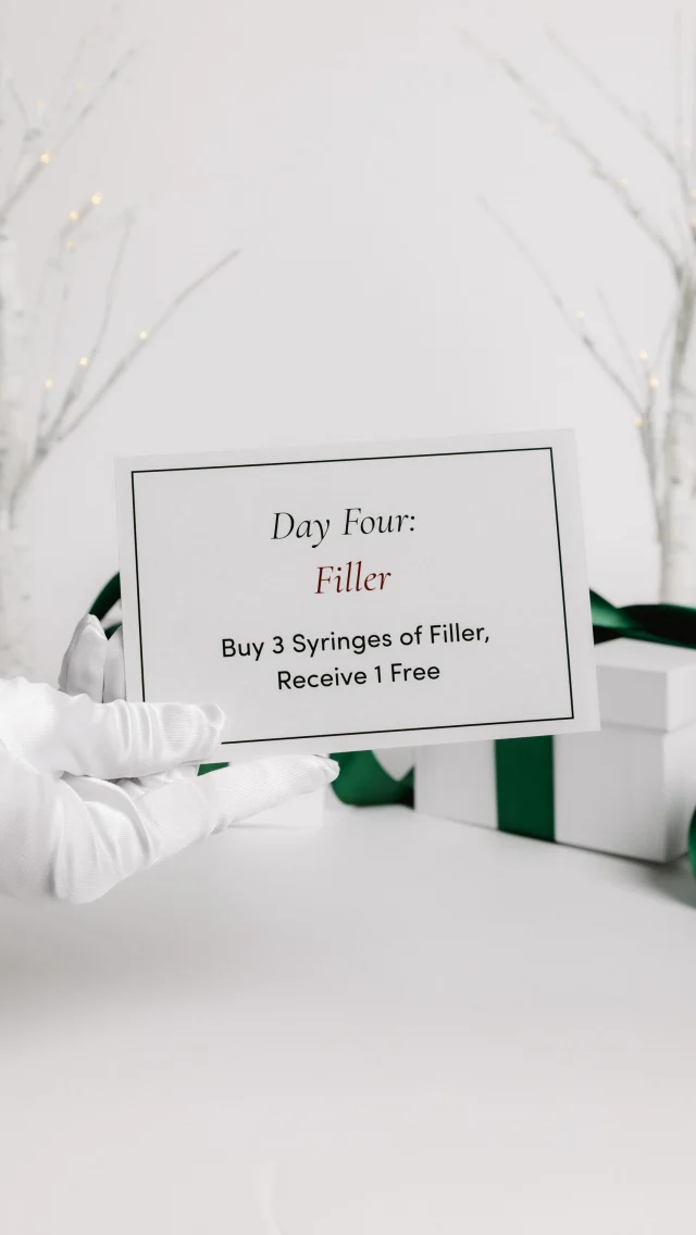 Day 4 of Beauty: Filler⁠
⁠
Turn up the volume this holiday season 💉 For Day 4 of Beauty, buy 3 syringes of Juvederm filler and get 1 FREE!⁠
⁠
Perfect for lips, cheeks, or a little midface magic before the holidays.⁠
⁠
*All 4 syringes must be used in a single appointment. Treatment must be booked by 12/31/25 and completed by 1/31/26. Cannot be applied with additional discounts. Offer only valid with Juvéderm brand. Offer not applicable to National Trainers *