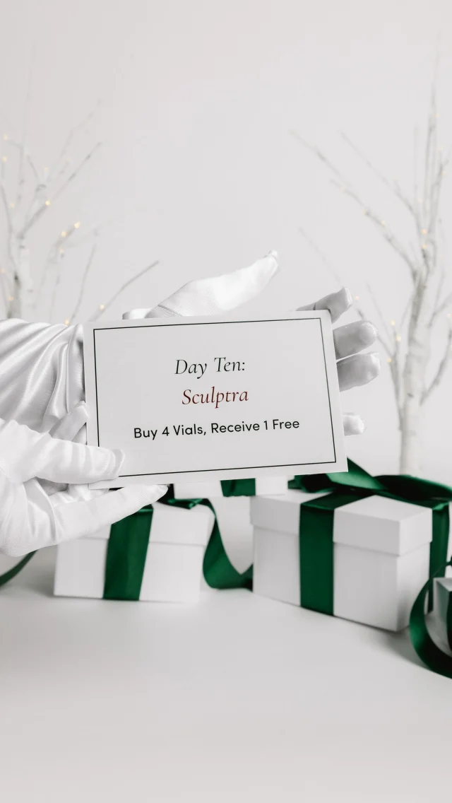 Day 10 of Beauty: Sculptra⁠
⁠
Day 10 is all about structure and glow — buy 4 vials of Sculptra and get 1 free!⁠
⁠
Let’s sculpt your most confident look for the new year. ✨⁠
⁠
*Free vial must be used at the patient’s first Sculptra appointment. Non-transferable and cannot be split across multiple patients. Cannot be applied with additional discounts. First appointment must be booked by 12/31/25. ⁠
First treatment must be completed by 1/31/26. All vials must be redeemed by 12/31/26.