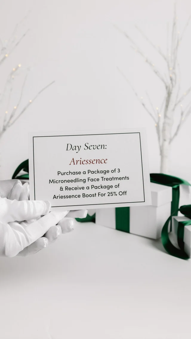Day 7 of Beauty: Microneedling + Ariesseence⁠
⁠
Two treatments, one incredible glow! Day 7 gives you a package of 3 Face Microneedling sessions + Ariessence Boost for 25% off.⁠
⁠
It’s the glow duo your skin has been dreaming of. ✨⁠
⁠
*Discount applies at time of package purchase only. Cannot be applied with additional discounts. First appointment must be booked by 12/31/25. First treatment must be completed by 1/31/26. All 3 treatments must be redeemed by 12/31/26. Treatments are non-transferable. Offer not applicable to National Trainers. *
