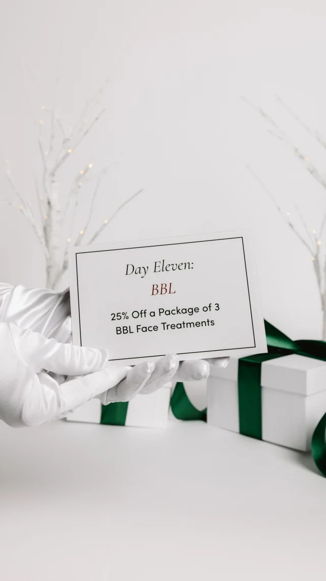 Day 11 of Beauty: BBL Face⁠
⁠
Let’s keep that glow going! 🌟 Day 11 brings you 25% off a package of 3 BBL Face treatments — the perfect way to even tone and reverse sun damage before 2026 arrives.⁠
⁠
*Discount applies at time of package purchase only. Cannot be applied with additional discounts. First appointment must be booked by 12/31/25. First treatment must be completed by 1/31/26. All 3 treatments must be redeemed by 12/31/26. Treatments are non-transferable. Offer not applicable to National Trainers. *