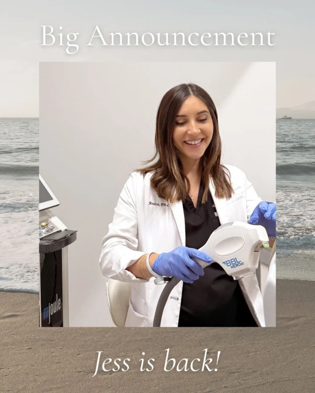 ✨ Big welcome back to Jess! After maternity leave, we’re thrilled to have her back full time in our Carlsbad and La Jolla offices. Jess brings her expert aesthetic eye and warm personality to every treatment. Call either location to schedule with Jess today!